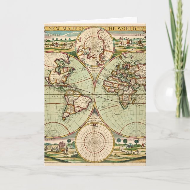 Cartão Old Antique General World Map Folded Greeting Card (Frente)