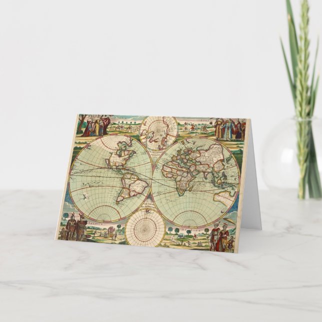 Cartão Old Antique General World Map Folded Greeting Card (Frente)