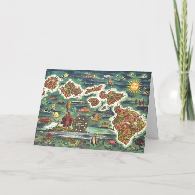 Cartão Old Antique Hawaiian Islands Map Historical (Frente)