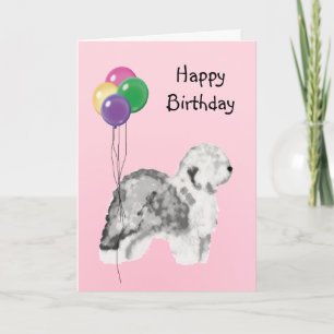 Cartão Old English Sheepdog, Birthday Balloons