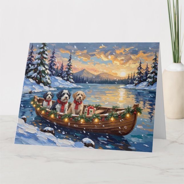 Cartão Old English Sheepdog Christmas Boat Holiday (Frente)