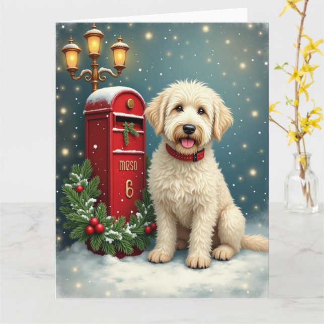 Cartão Old English Sheepdog Vintage Christmas Postcard (Flor Amarela)