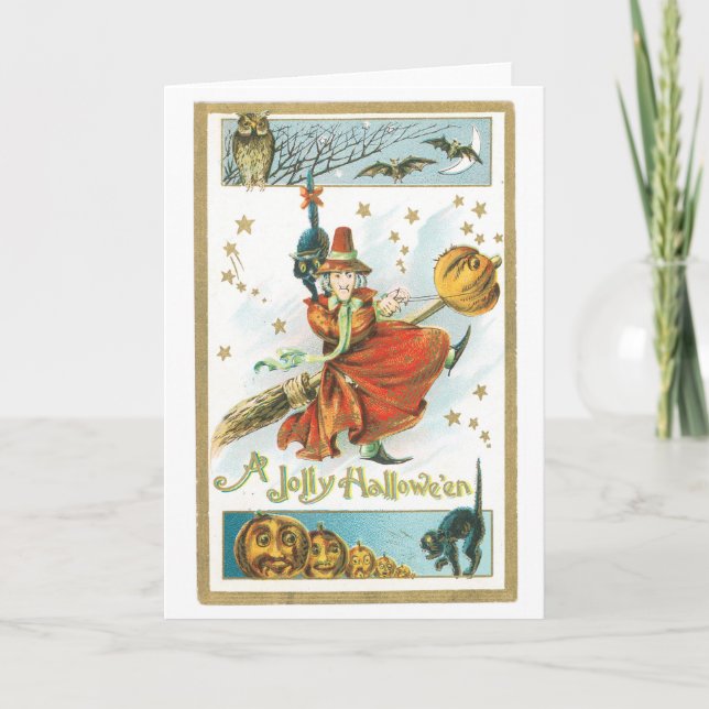 Cartão Old-fashioned Halloween, Witch (Frente)