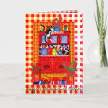 Old Fashioned Kitchen Cupboard with Cat Note Card