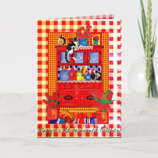 Cartão Old Fashioned Kitchen Cupboard with Cat Note Card