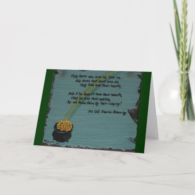 Cartão Old Gaelic Blessing with Pot of Gold Note Card (Frente)