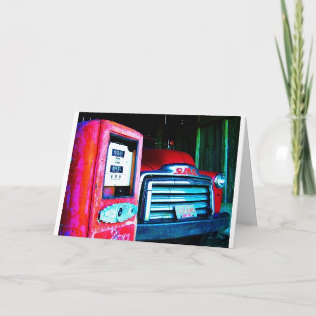 Cartão Old Gas Pump & GMC Farming Truck (Frente)