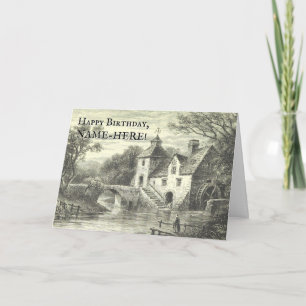 Cartão Old Mill and Waterway Birthday Greeting Card