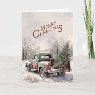 Cartão Old Truck and Christmas Tree Greeting Card
