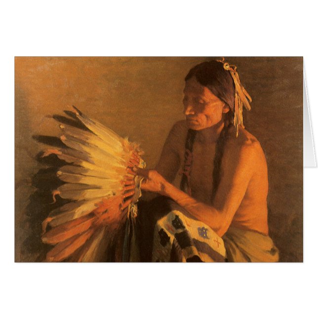 Cartão Old War Bonnet de Joseph Henry Sharp (Frente Horizontal)