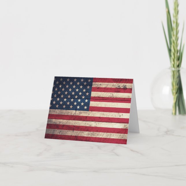 Cartão Old Wooden American Flag (Frente)