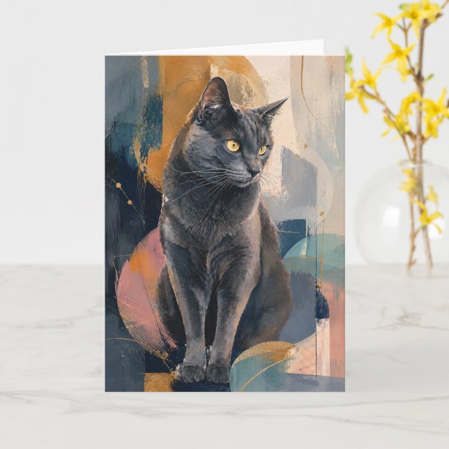 Cartão Olhar Dourado do Gato Cinza (Flor Amarela)