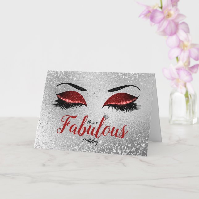 Cartão Olhos Brilhantes Fabulosos Rubi Vermelho Aniversár (Orquídea)