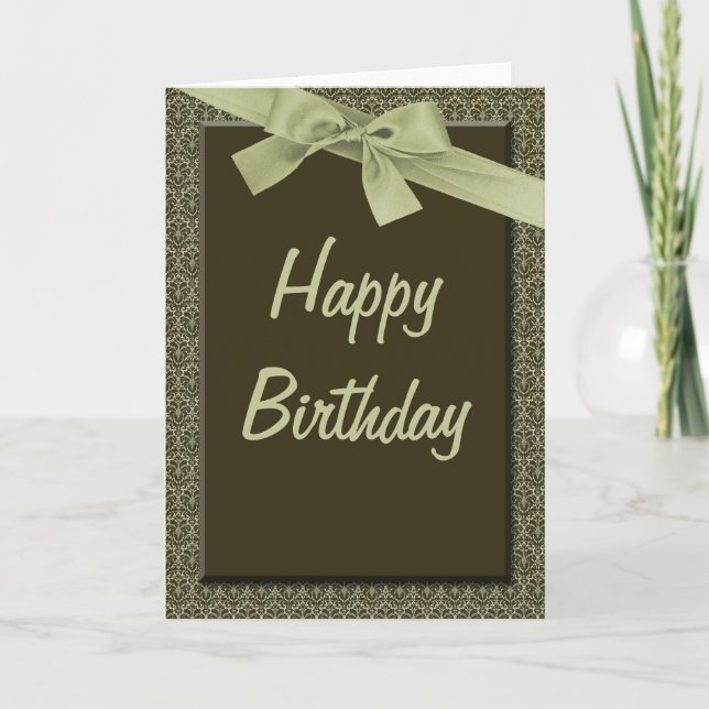 Cartão Olive Green Ribbon Happy Birthday Card (Frente)