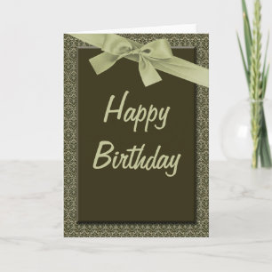 Cartão Olive Green Ribbon Happy Birthday Card