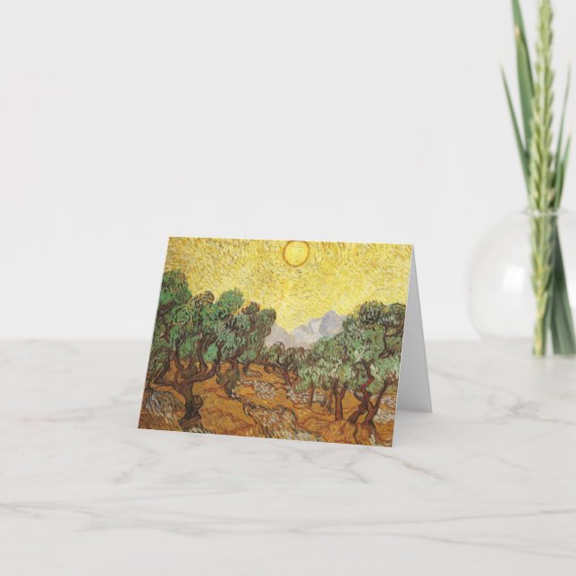 Cartão Olive Trees Yellow Sky & Sun Van Gogh Fine Art (Frente)