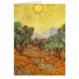 Cartão Oliveiras Amarelo Céu e Sun Van Gogh Belas Artes