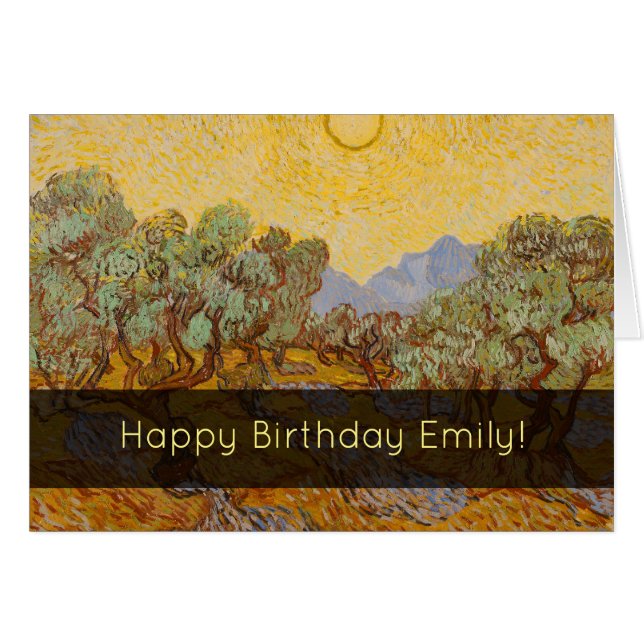 Cartão Oliveiras de Van Gogh Sol Amarelo Céu (Frente Horizontal)