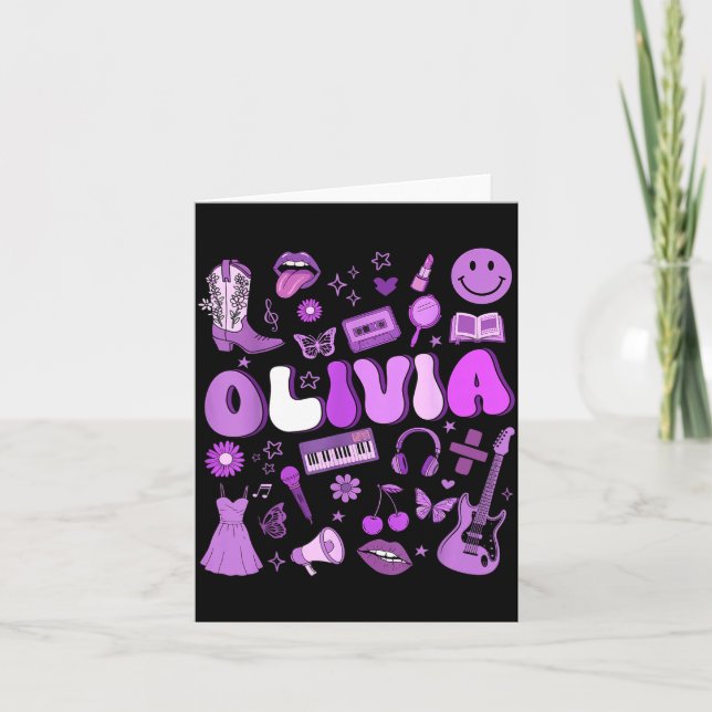 Cartão Olivia First Name I Love Olivia Groovy 80's Girls  (Frente)