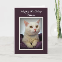 Olivia Happy Birthday White Cat Card