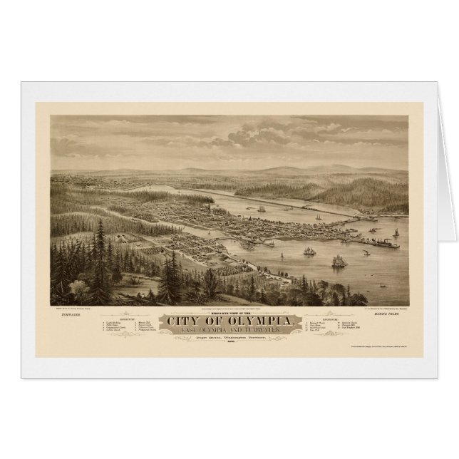 Cartão Olympia, mapa panorâmico de WA - 1879 (Frente Horizontal)