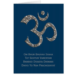 Cartão OM/AUM - PRATA & MANTRA de GAYATRI azul escuro