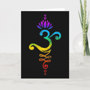 Cartão Om Mantra, Yoga, Símbolo, Flor de Lótus, Arco-íris
