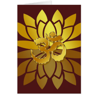 Cartão OM Omkara e Flor de Lotus Colorido Dourado