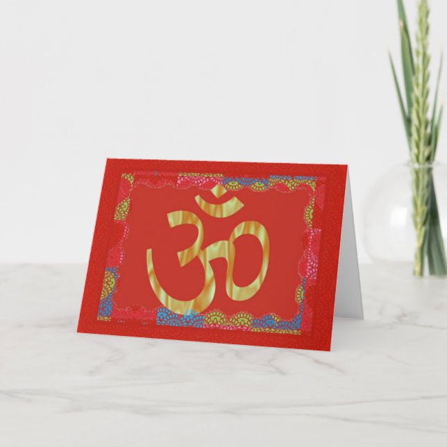 Cartão Om red hindu greeting card (Frente)