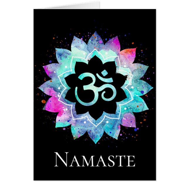 Cartão *~* OM Símbolo de AUM Aquarela Lotus Mandala (Frente)