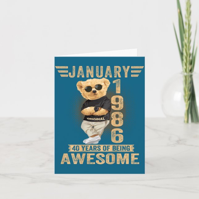 Cartão (on Back) January 40th Birthday Men Women 1986 Ted (Frente)