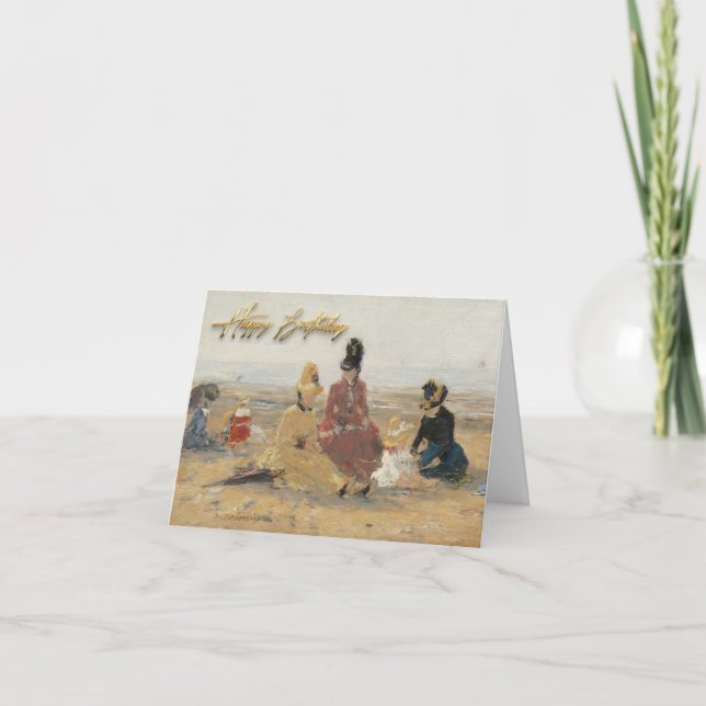 Cartão On the Beach Trouville 1887, por Eugene Boudin (Frente)