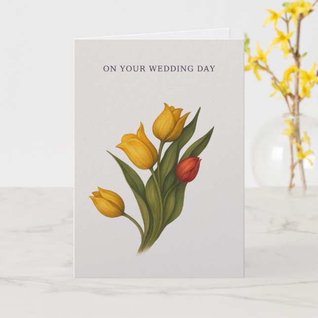 Cartão On Your Wedding Day – Luxe Tulip Botanical Card  (Flor Amarela)
