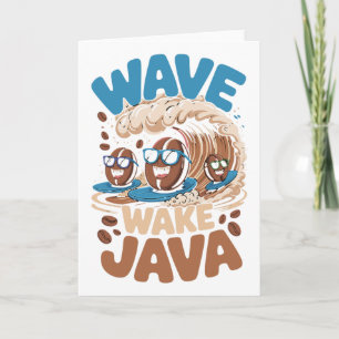 Cartão Onda Acorda Grãos de Café Java Surf Divertido