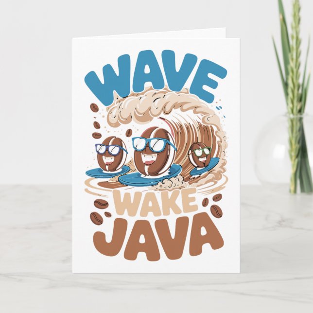 Cartão Onda Acorda Grãos de Café Java Surf Divertido  (Frente)