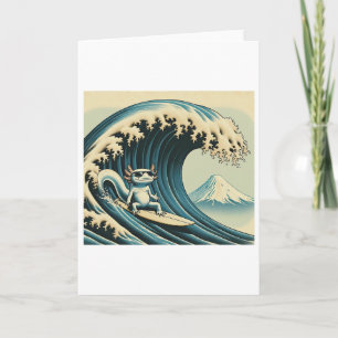 Cartão Onda de Surf Axolote Amor Divertido Anime Lagarto 