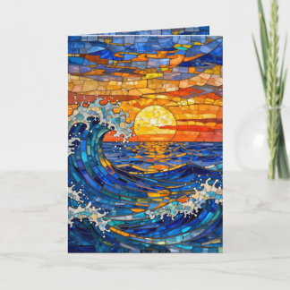 Cartão Ondas Costeiras Oceânicas Pôr do Sol Aniversário