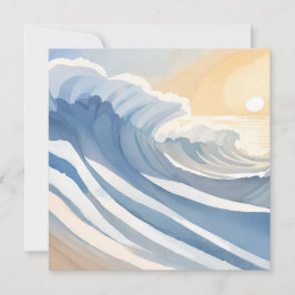 Cartão Ondas do Oceano | Praia de Aquarela Azul