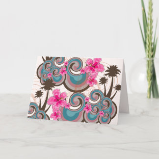 Cartão Ondas Tropicais Rosa Quente Hibiscus Beach Palm Tr