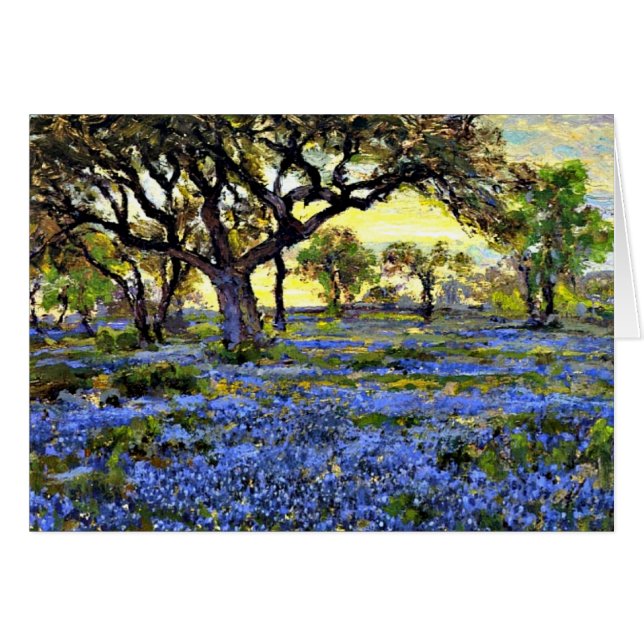Cartão Onderdonk - Árvore de Carvalho Vivo e Bluebonnets (Frente Horizontal)
