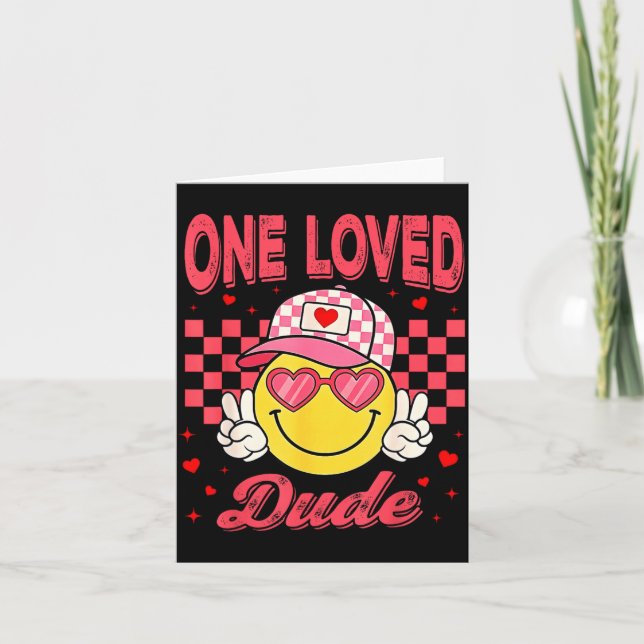 Cartão One Loved Dude Checkered Heart Valentines Day Boys (Frente)