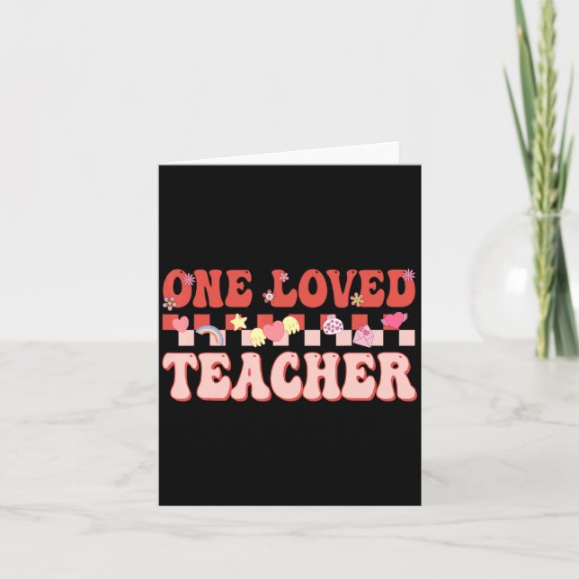 Cartão One Loved Teacher Happy Valentines Day Retro Groov (Frente)