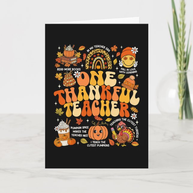 Cartão One Thankful Teacher Thanksgiving Groovy Fall Autu (Frente)