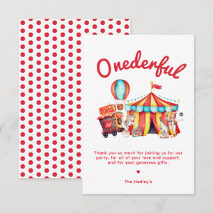 Cartão Onederful Circo 1º Aniversário Obrigado