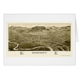 Cartão Oneonta, mapa panorâmico de NY - 1884