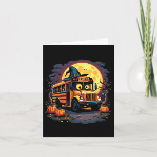 Cartão Ônibus Escolar De Halloween Com Chapéu De Bruxas E