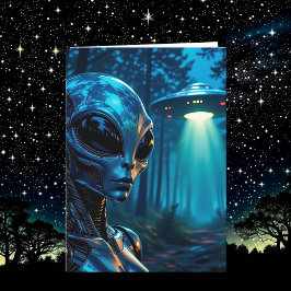 Cartão Ontem à Cena Futurística Metálica da alienígena