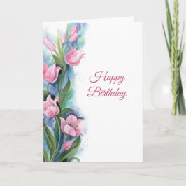 Cartão Ontem Floral de Tulipas Rosa Elegantes