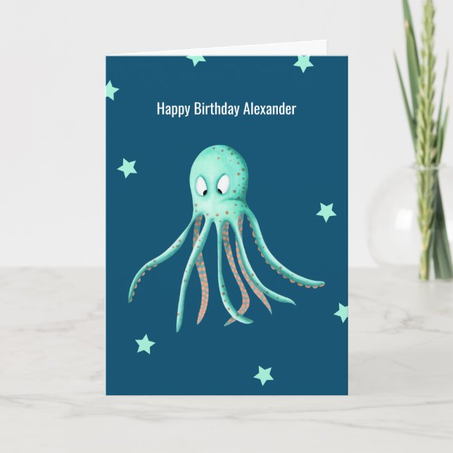 Cartão Ontem Personalizado De Octopus Turquesa Minimalist (Frente)