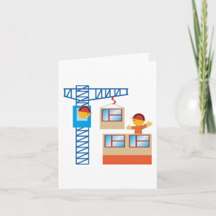Cartão Operador De Crane E Trabalhador De Construção